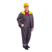 Women's work suit with overalls ANGELIKA gray-yellow